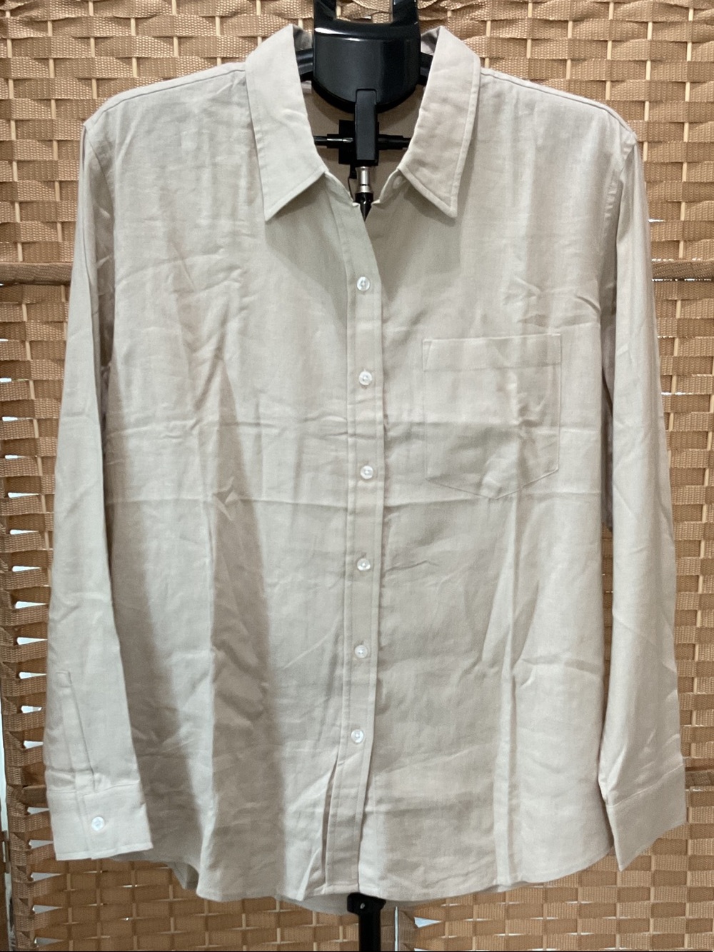 GAP Neutral Beige Linen Long-Sleeve Button-Down Shirt